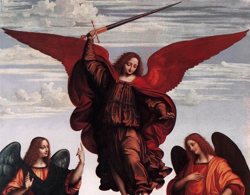 Altarpiece of the three archangels (detail), ca. 1516 by Marco d'Oggiono (Italian)