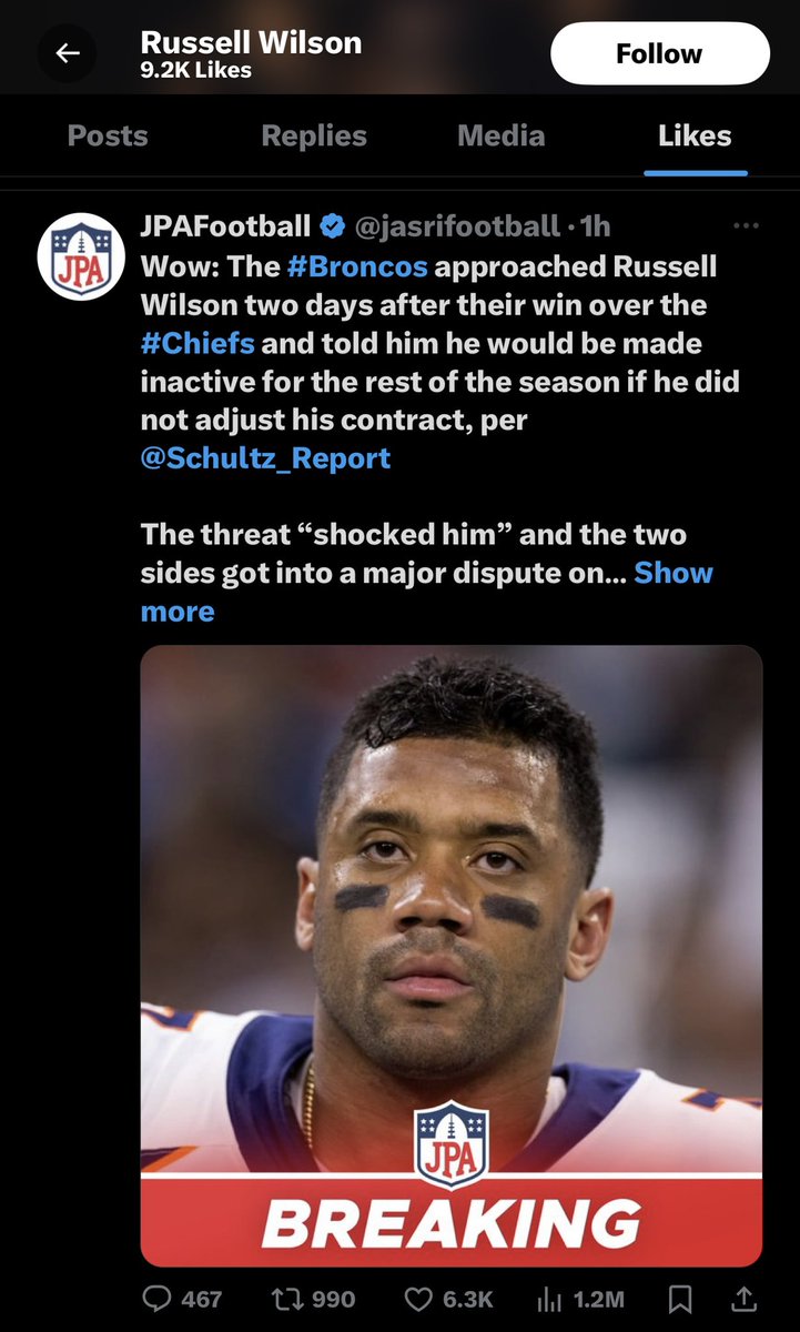 Russell Wilson liking posts about the Broncos situation 👀