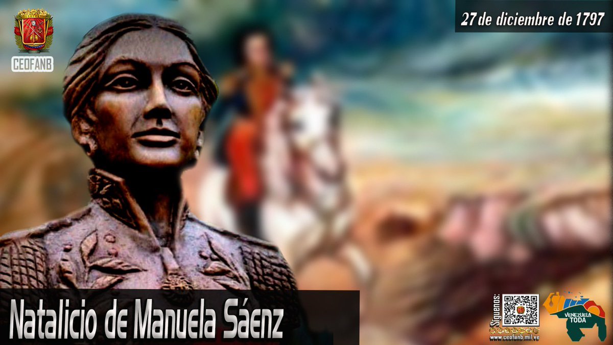 El #27Dic de 1797 nace en Quito, Ecuador, Manuela Sáenz de Vergara y Aizpuru, mujer heroica, inteligente, soñadora y decidida, quien acompañó al Libertador Simón Bolívar en su lucha por la justa causa de la libertad e independencia de América.  Al cumplirse 226 años de su…