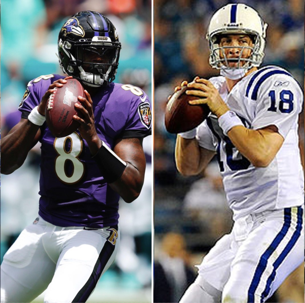 sgellison's tweet image. Peyton Manning when he won 2008 NFL MVP vs Lamar Jackson through 15 games:

Peyton Manning
4023 total yds
28 TD
12 turnovers
66.9% comp
95.0 QB RT
12-4 record
Note: Warner &amp;amp; Rivers had more yds/TDs

Lamar Jackson
4143 total yds
24 TD
13 turnovers
66.3% comp
97.2 QB RT
12-3 record