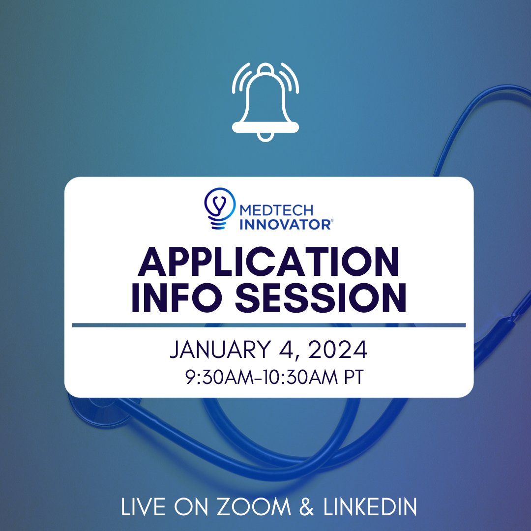 🚨MedTech Innovator's next information session is being held on January 4th at 9:30AM PT. We will be answering your questions LIVE while diving into what the 2024 MTI program will look like. Register here for the zoom webinar: lnkd.in/gtPTeX65 #device #medtech