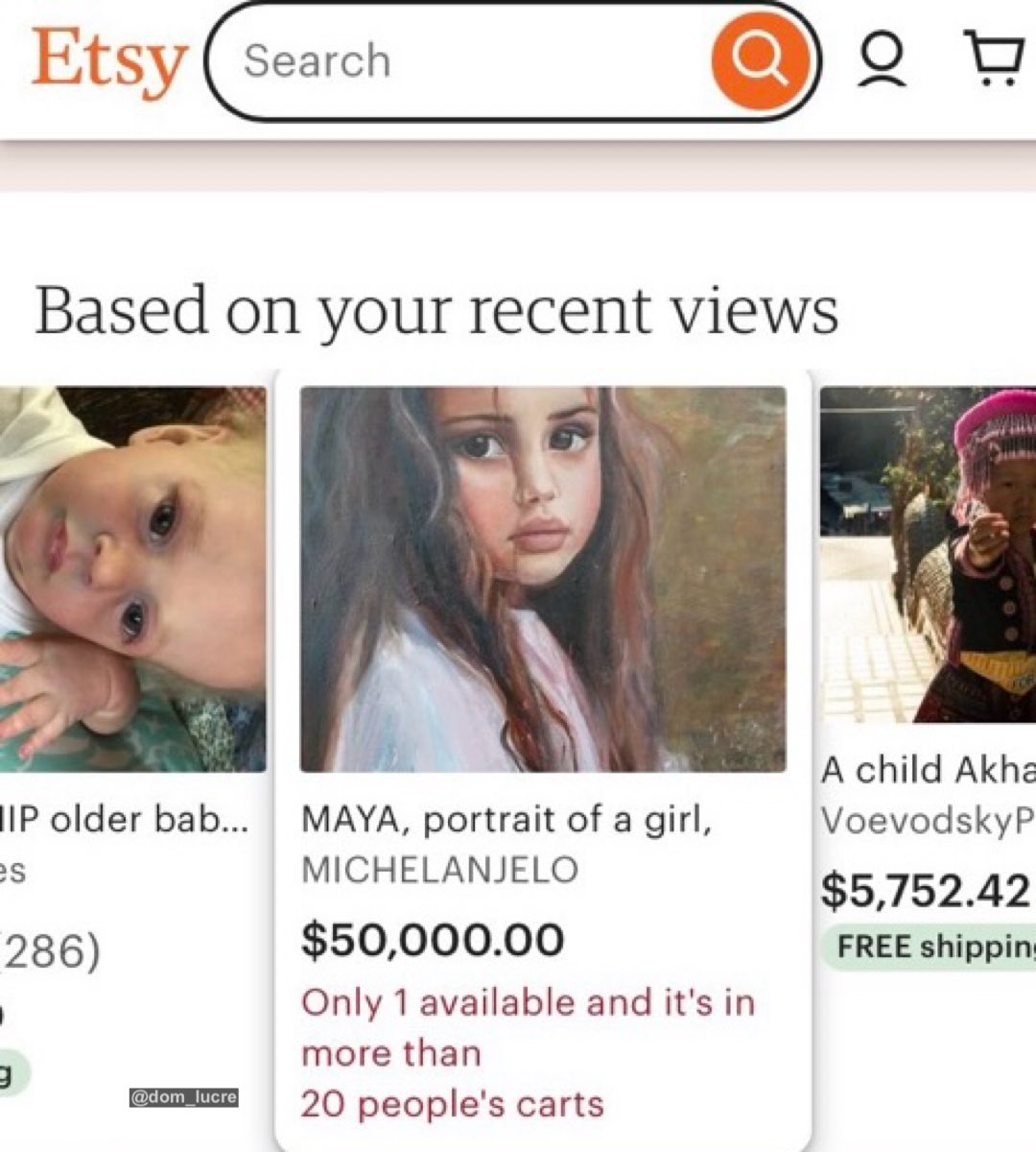 Etsy is currently selling a portrait of this little girl for $50,000.00 and I believe I should investigate why.