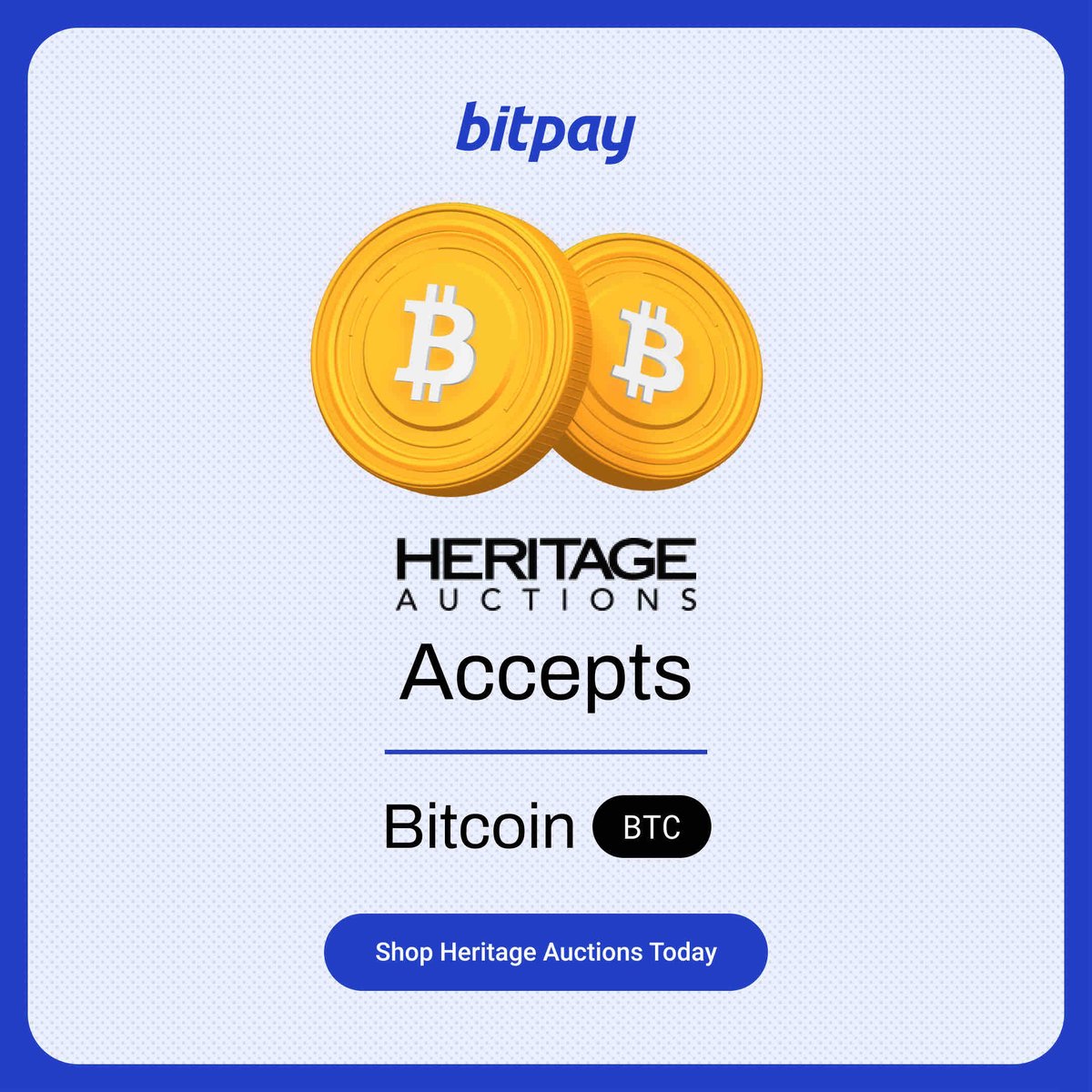 HeritageAuction specialize in auctioning off a wide range of collectibles  such as coins, comics, fine art, books, luxury accessories, real estate,  and memorabilia from film, music, history, and sports. #BitPay #Bitcoin # crypto