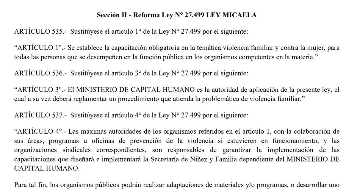 En la Ley Omnibus, la definición de violencia de #GÉNERO desaparece. En la ley de Mil Días se sustituye por 'violencia INTRAFAMILIAR' y a la #LeyMicaela, joven q murió víctima de femicidio (¡no 'de violencia intrafamiliar'!) también la limitan a este alcance. Increible. Sigo 👇