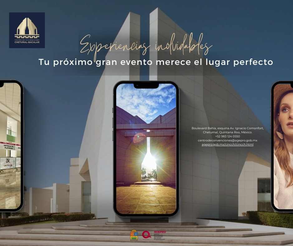 El Centro Internacional de Negocios y Convenciones de Chetumal-Bacalar es el lugar ideal para tu próximo evento.
Ofrecemos una amplia variedad de espacios para adaptarnos a tus necesidades. 
Contáctanos al 983 124 0550 o al correo electrónico centrodeconvenciones@agepro.gob.mx