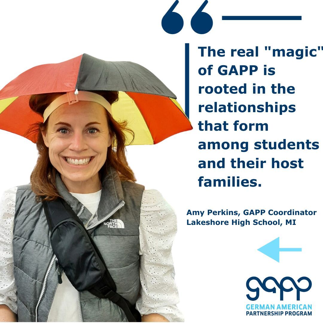 gappexchanges's tweet image. QUOTE OF THE WEEK: 
GAPP Coordinator Amy Perkins @lakeshore_hs in Michigan has led several #GAPP exchanges to Gesamtschule Hardt in #Mönchengladbach, Germany. 🌏 
Her students also created testimonial videos🎬 about GAPP.
Check it out. 👉 buff.ly/3G3pneI 
#gappexchanges