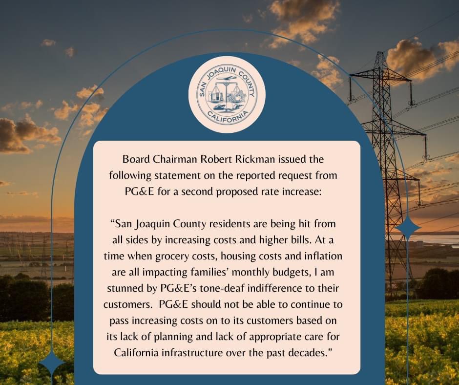 This is my statement on behalf of San Joaquin County opposing another PG&E rate increase. 

#SanJoaquin #sanjoaquincounty