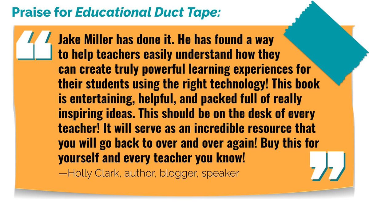 JakeMillerEdu's tweet photo. 👉 @HollyClarkEdu is amazing. Her books, her presentations, her blog, her support for educators = amazing.

👉 Having her say these words about my 📖 means so so much to me.

🙏 Thank you, Holly!

#EduDuctTape: An #EdTech Integration Mindset

https://t.co/TpL4u5zt8I

#GoogleCE https://t.co/oYFsSxxmZT