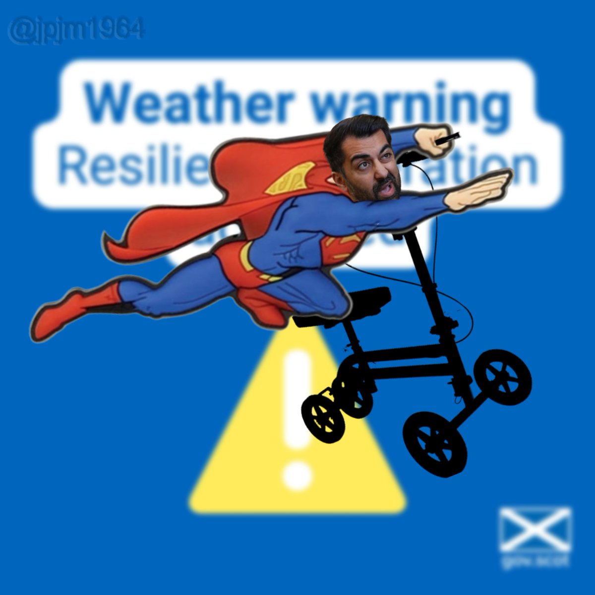 Jpjm1964's tweet photo. @HumzaYousaf It's gonna be fine folks, Scooterman is on the case (and his scooter obviously....) #humzayousaf #scooterman #white #StormGerrit https://t.co/5U4QxZgyrA