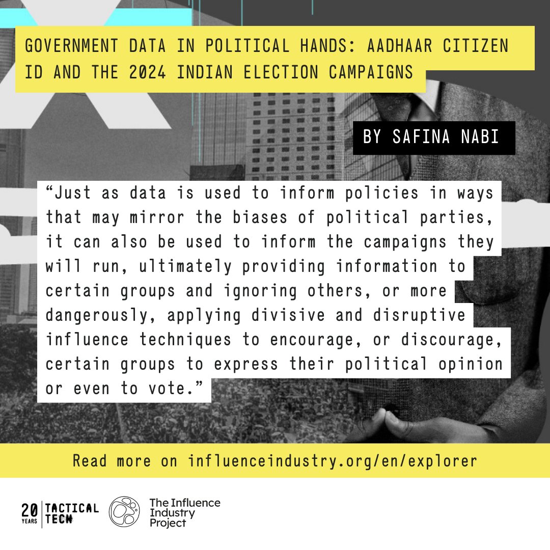 Tactical Tech (@info_activism) on Twitter photo Multi-award-winning <a href="/soul_restlesss/">Safina Nabi سفینا نبی</a> describes how Aadhaar has become crucial to citizens across India. Yet, the lack of transparency about the system has some critics concerned about whose hands this sensitive data falls into. 🔎Read the case study: influenceindustry.org/en/explorer/ca… Multi-award-winning <a href="/soul_restlesss/">Safina Nabi سفینا نبی</a> describes how Aadhaar has become crucial to citizens across India. Yet, the lack of transparency about the system has some critics concerned about whose hands this sensitive data falls into. 🔎Read the case study: influenceindustry.org/en/explorer/ca…