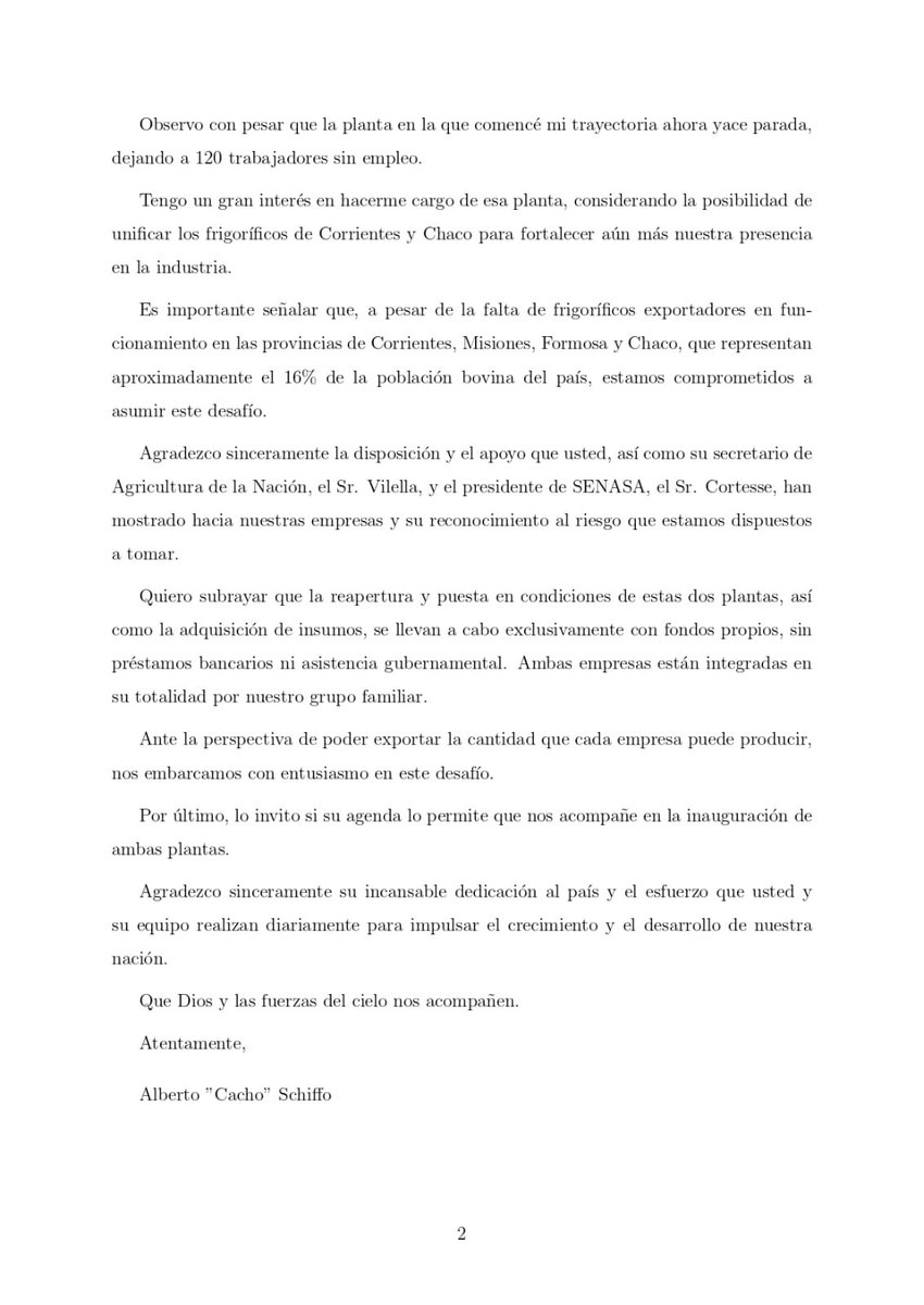 CachoSchiffo's tweet photo. Carta abierta al presidente @JMilei 

Reapertura de Dos Plantas Frigorificas https://t.co/RChj3d2QHy