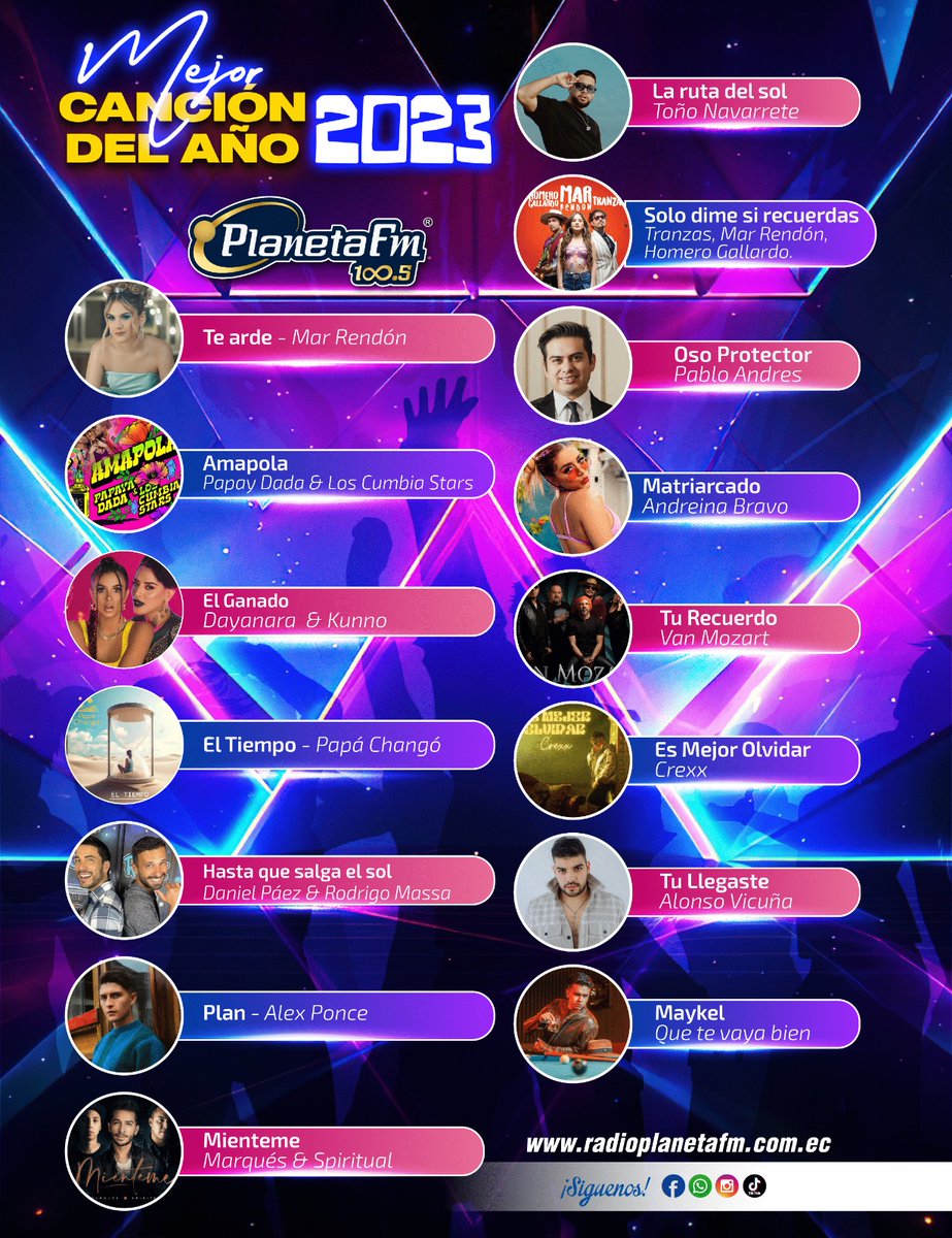Elige LA CANCIÓN DEL AÑO 2023👇
Vota por tu favorita #PlanetaEcuador