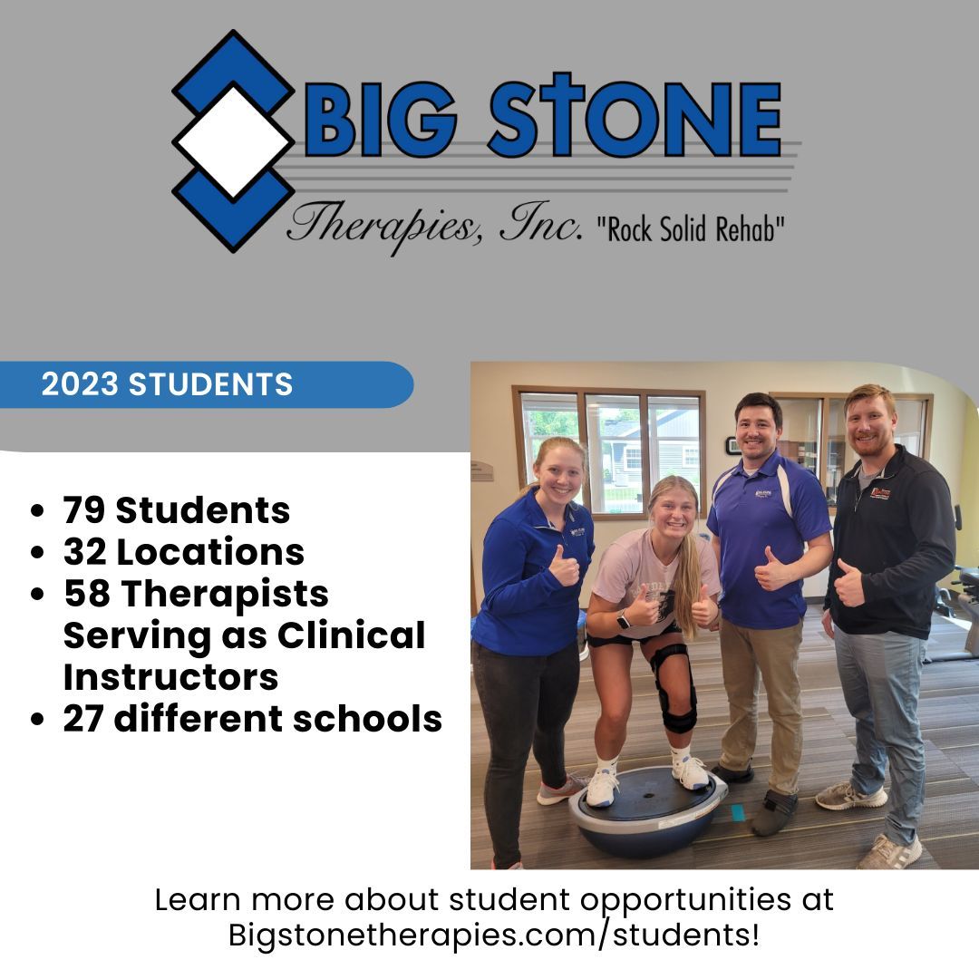 BigStoneInc's tweet photo. 2023 was a great year for students in Big Stone Therapies' Clinics!  We love learning from the next generation of therapists! 
#Students #Lifelonglearning #PT #OT #SLP https://t.co/z5KNdJbK01