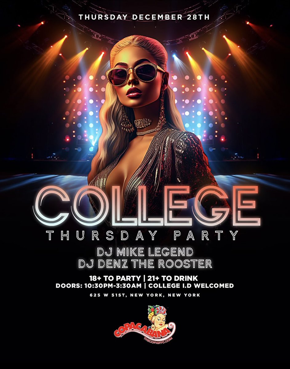 The Last Thursday Party of 2023!!!
For more info: djmikelegend.com

Tags:

#nyc #newyork #collegeparty #collegeparties #nycnightlife #nightlifenyc #nycdrinks #drinksnyc #nightlife #party #nycparty #partynyc