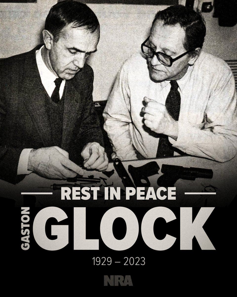 NRA's tweet image. Rest in Peace to a legend, Gaston Glock.

Here is a picture of Mr. Glock circa 1988, demonstrating the operation of a Model 17 for the NRA&apos;s American Rifleman Magazine.