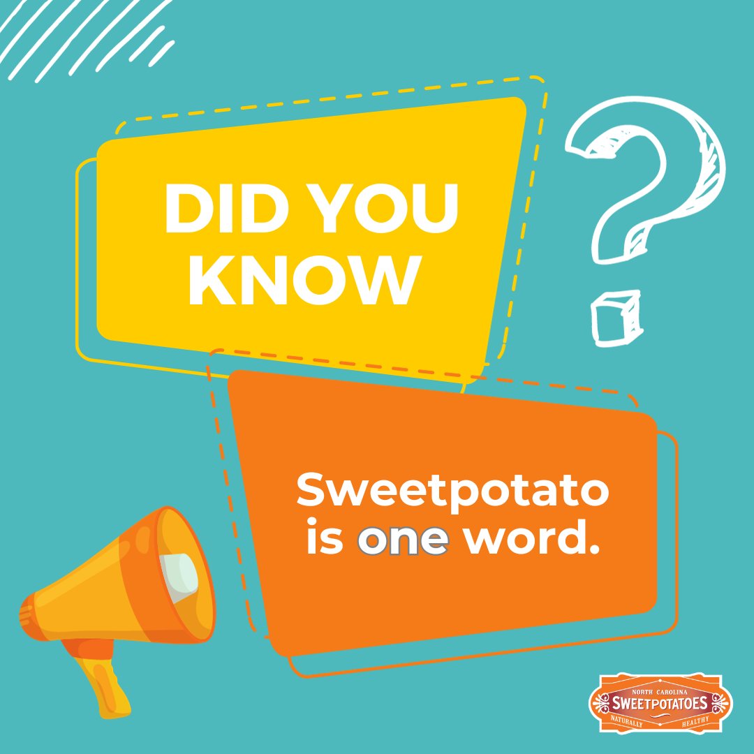Sweetpotato is one word! Help us tell the story and change hearts, but mostly minds and dictionary entries, by adopting the correct spelling of sweetpotato. 🍠

Sign our petition today!

change.org/p/help-us-corr…

#ncsweetpotatoes

@Merriam-Webster @Dictionary.com <a href="/APStylebook/">APStylebook</a>