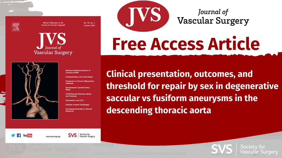 Current guidelines suggest TAA repair when &gt;= 55mm. Elective repair for fusiform aneurysm is indicated at 55 mm for males and 50 mm for females. Current practice patterns support the repair of smaller TAA when saccular. Read more from @jvascsurg:
bit.ly/3rQU2IR