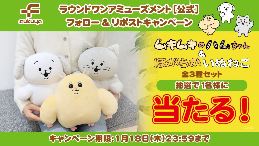 ムキムキのハムちゃん＆ほがらかいぬねこ BIGぬいぐるみ ラウンドワン限定 大人気作家『yukke』さんの描く、「ムキムキのハムちゃん＆ほ