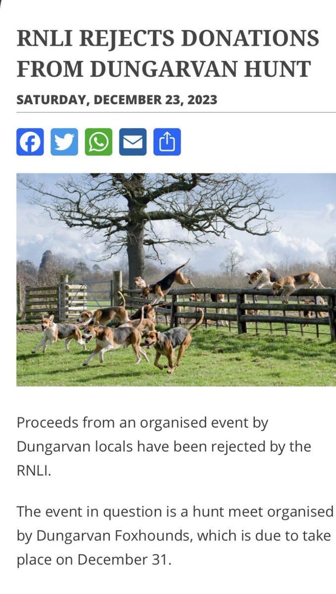 Dear Dungarven Foxhounds, I guess they don’t want your blood money. Well  done @RNLI  for the following statement ‘ RNLI reserves the right to decline donations that are not in keeping with the purpose and the values of the institution’ #banfoxhunting #animalcruelty #dungarven