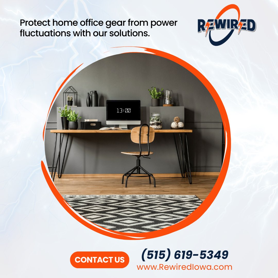 Rewirediowa's tweet image. Shield home office equipment from surges. Rewired Iowa&apos;s Norwalk IA surge protection ensures your gear is safe. Call (515) 619-5349 for peace of mind. #OfficeProtection