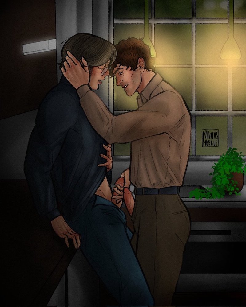 TinyPurpleGhost's tweet photo. New art of Will & Lucas for chapter 8 of Sanctuary, commissioned from @SatansAnswer. This is GORGEOUS and I'm in love 😭 #hannigram #heu #rusticdogs
Link to chapter: https://t.co/yY0Wg2Er6y https://t.co/9UsIzqQNi6