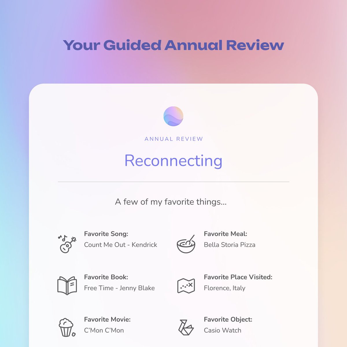 One of the benefits of using Reflection.app as your daily journal is how it sets you up for a delightful and meaningful Annual Review. 

Connect your daily &amp; monthly reviews for a beautiful year-end summary, and find peace as you step into 2024. 

reflection.app/journaling-pro…
