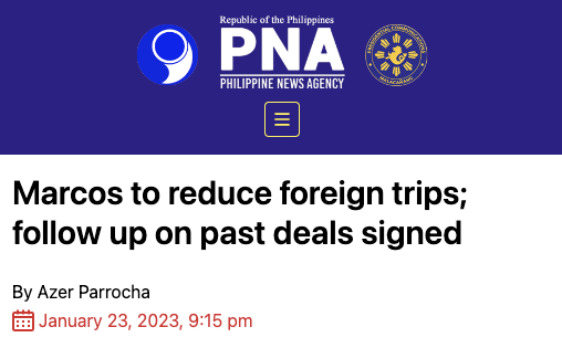 jcpunongbayan's tweet photo. Jan 2023: "Marcos to reduce foreign trips"

Dec 2023: Marcos' foreign trips "nearly doubled" from 2022. 

Singunaling talaga! Payag ka bang tax mo ang pinambabayad sa mga byahe niya? https://t.co/lawNkdBFyC