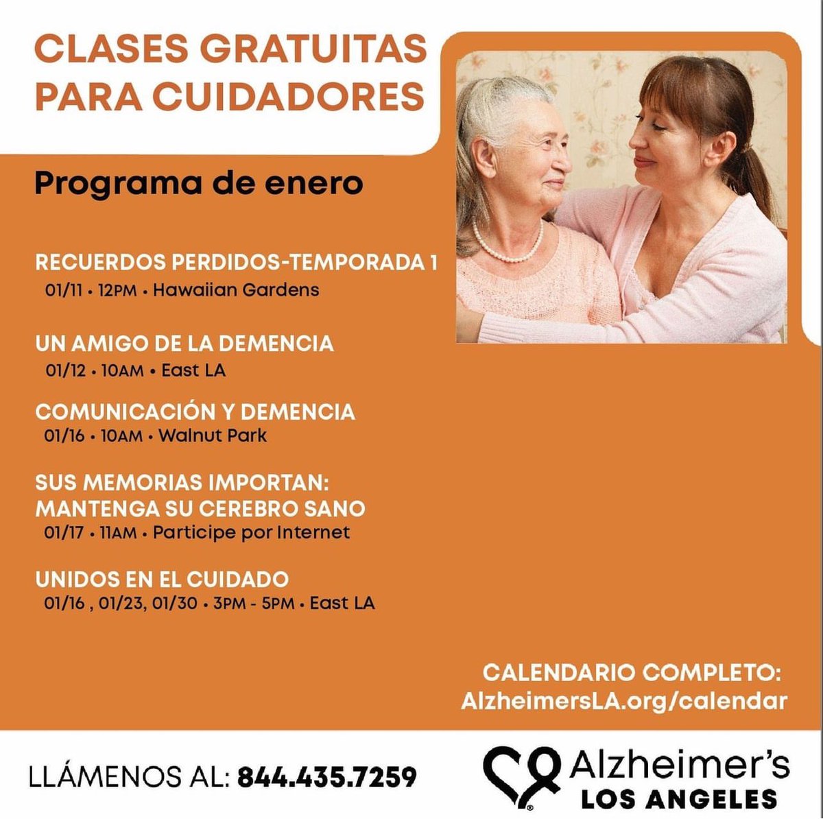 pasc_la's tweet photo. Clases gratuitas para cuidadores con @alzheimersla 

#memorieloss #Alzheimers #Dementia #disabilities #elders #elderly #seniors #LosAngeles #LACounty https://t.co/ppMtyPgX1S