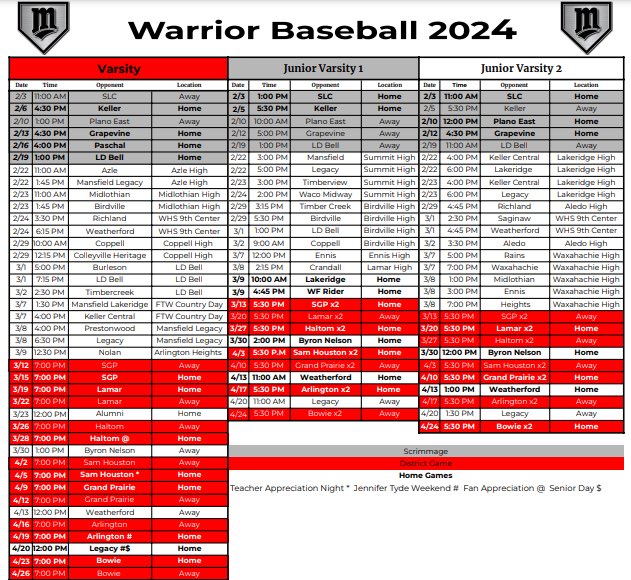 MartinBaseball's tweet photo. 2024 Warrior Baseball Schedule. https://t.co/GT7yrvzcCr