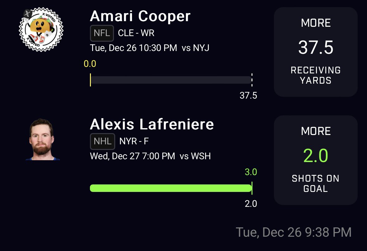 Its_Farlo's tweet photo. All up to Cooper🙏🏼🍀

#GamblingTwitter #NHLTwitter #GamblingX #PrizePicks #DFS #NHL #PrizePicksNHL #parlay #PlayerProps #Gamble https://t.co/54JEZNlnip