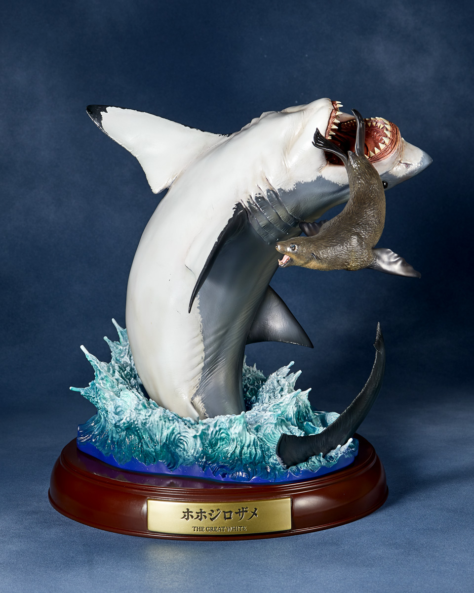 kaiyodo_PR's tweet photo. 【商品情報📢】

大自然の中の生き物を描き出す #海洋堂 入魂の大型スタチュー「NATURE TALES」シリーズ『#ホホジロザメ』が2024年1月10日よりご予約開始‼

原型制作：松村しのぶ
価格：55,000円（税込）
サイズ：W 34㎝×H36.4㎝×D12.5㎝
2024年7月発売予定

#NATURETALES #海洋堂 https://t.co/y4t67VSK5G