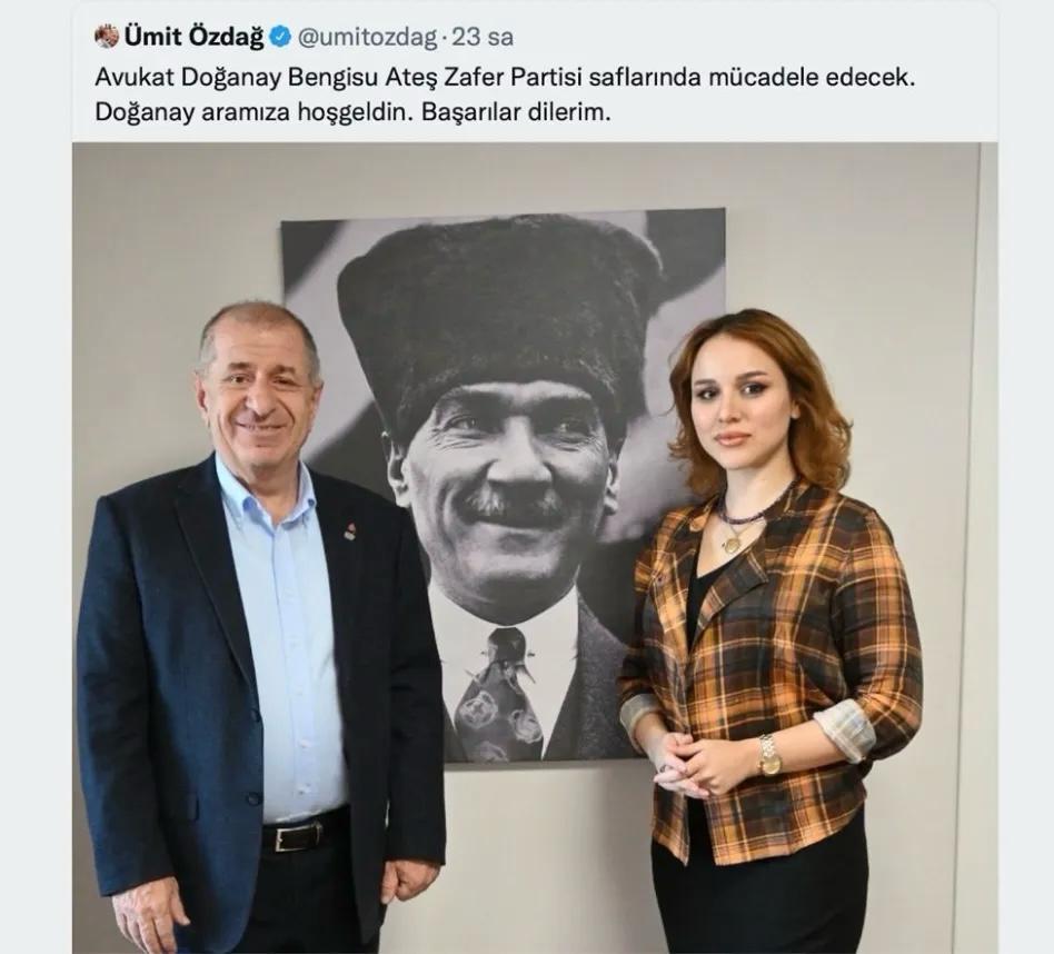 Adnan Oktar'ın karşısında dans edecek kadar yakın olan Avukat Doğanay Bengisu Ateş, bizzat Ümit Özdağ tarafından Zafer Partisi'nde üst düzey bir pozisyonda görevlendirildi

Durum ortaya çıkınca Ümit Özdağ paylaşımını apar topar kaldırdı

Aylardır ortaya çıkacak diye ödü kopuyor