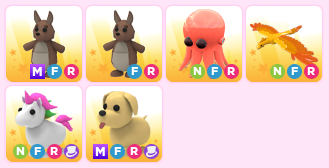 ♡ trading adopt me pets!  
mfr fr kangaroo, nfr octopus, phoenix, unicorn, dog   

lf: am upgrades, rh offers  

#adoptme #adoptmetrading #royalehightrading #royalehigh #royalehightrade #adoptmetrades trading buying amp admp wts halo rh royale high neon mega