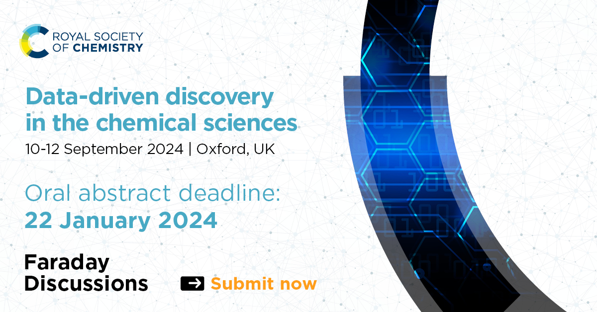 RoySocChem's tweet photo. Be a part of the conversation on #MachineLearning and #MaterialsDiscovery. Our @Faraday_D #FD_Data lets you discuss your work in depth with leading researchers and enable new discoveries for the future. 

Submit an oral abstract by 22 January: https://t.co/6GyB2DpYnM https://t.co/KEV0ZJgKot