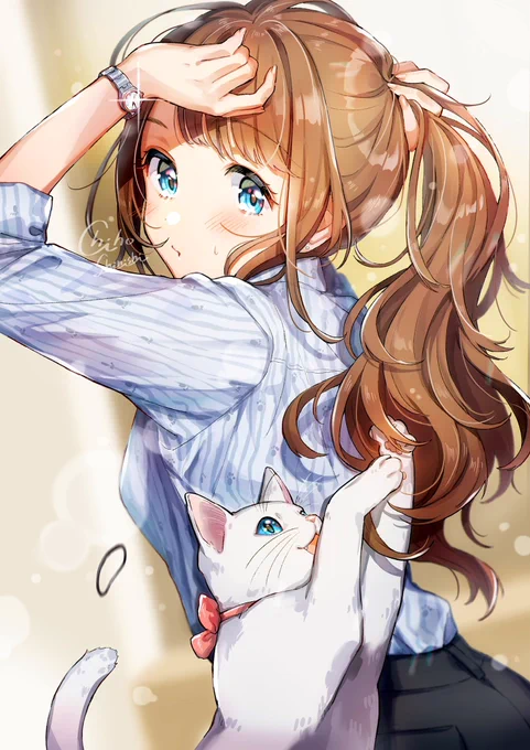 白猫とポニーテール [再掲]#猫と女の子
