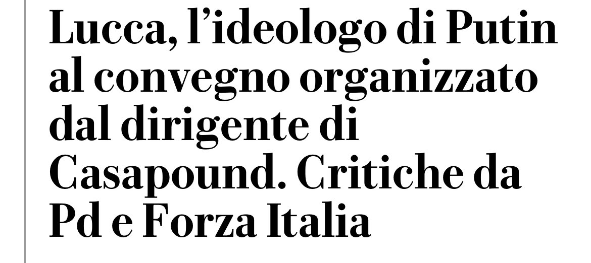 Tira davvero una brutta aria a Lucca.
E noi dobbiamo opporci.

Gli obiettivi di #Dugin:  sterminio degli ucraini, cancellazione di ogni forma di libertà, di espressione e di inclusione.

Ci aspettiamo una dura condanna anche da parte della giunta cittadina di destra