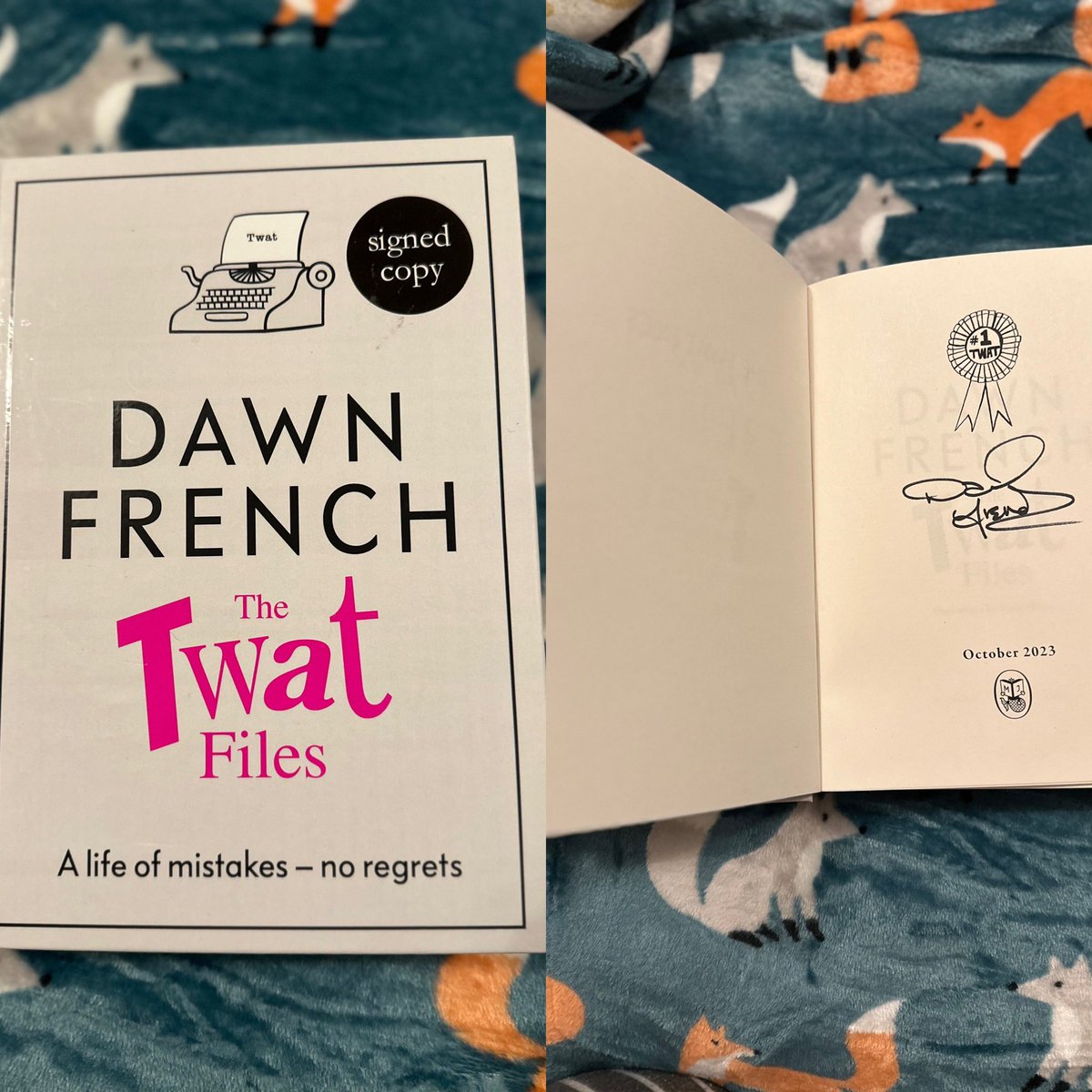 FOXY1409's tweet photo. @Dawn_French years ago I sat 10ft from you, Lenny and children in a small cafe in Totnes! It wasn’t  the time to ask for an autograph. However, this Christmas I was truly rewarded!Your book was on my wish list and look what I received!!! You cannot imagine my utter joy!!!! https://t.co/4AFw6SOujJ