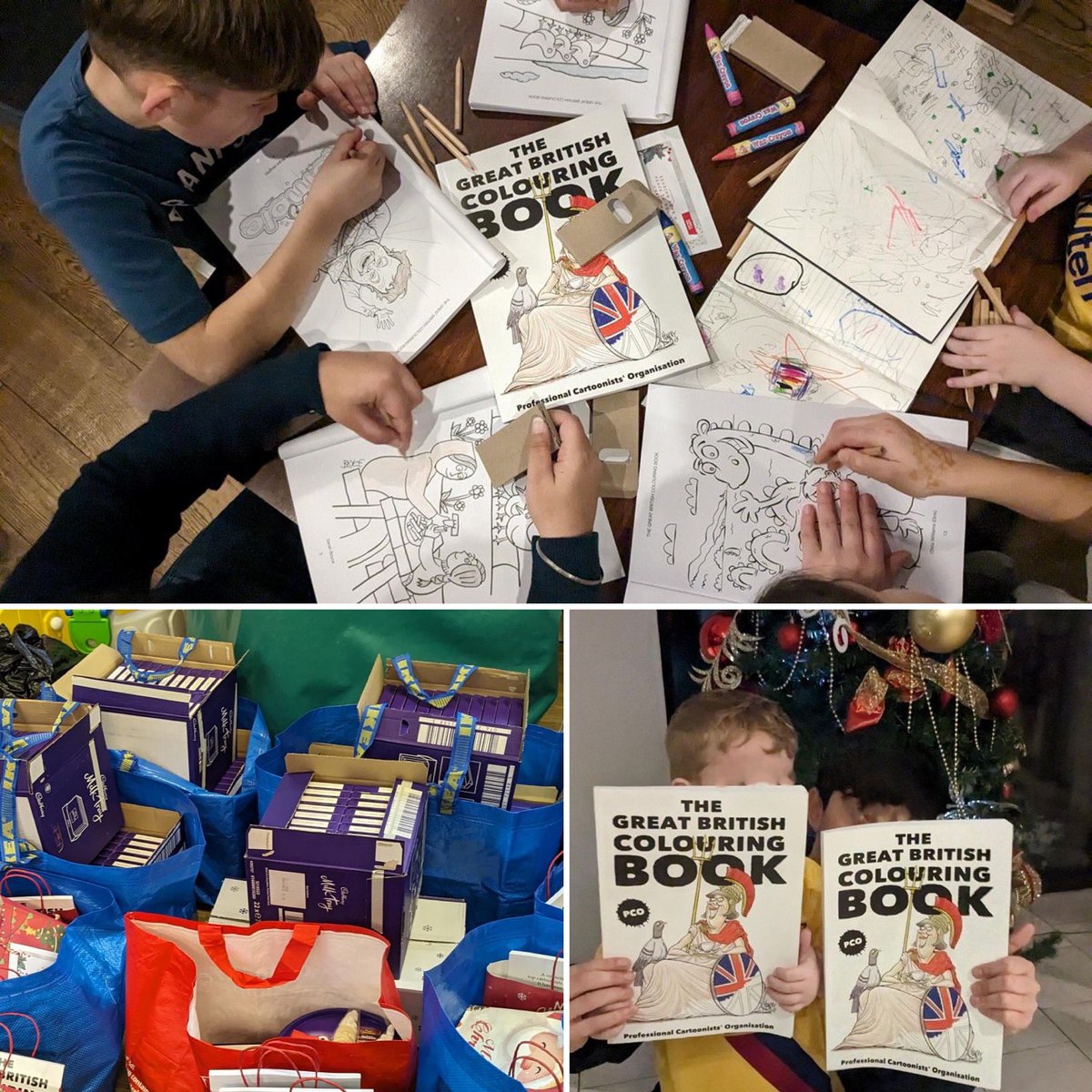 HertsWelcomes's tweet image. Colouring fun! You can see the #asylumseeker children loved the #GreatBritishColouringBook by @procartoonists, distributed free by @38degrees. These were included in 150 Christmas goody bags for children.
