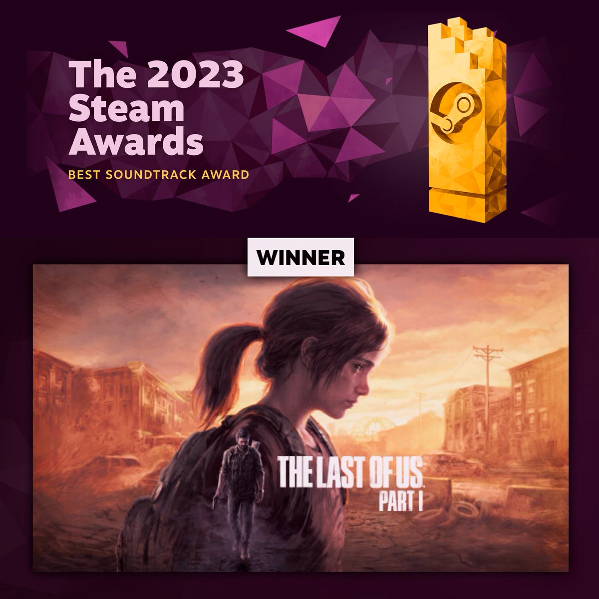 TLOU_Info_FR's tweet image. The Last Of Us Part 1 remporte le prix de la meilleure Bande son au #SteamAwards 🔥