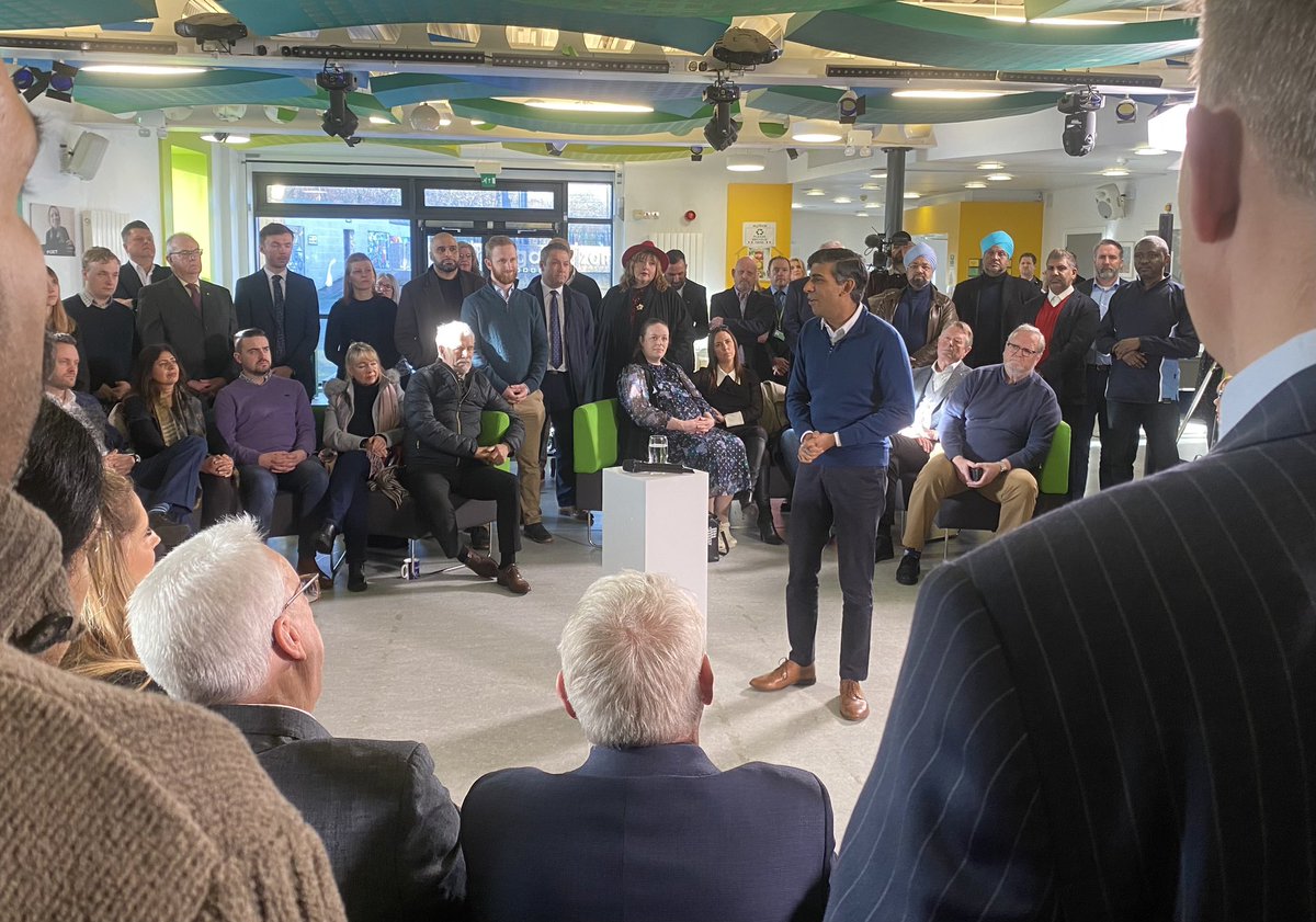 HughCasswell's tweet image. PM Rishi Sunak on a visit to a Nottinghamshire youth centre today

“2024 is going to be a better year” he says