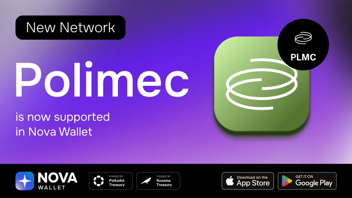 New network – Polimec – is now available in Nova Wallet! 🎉

@PolimecProtocol focuses on enabling fundraising in a decentralized, transparent, and regulatory compliant manner! 🤩

Download Nova Wallet! 🚀
novawallet.io
