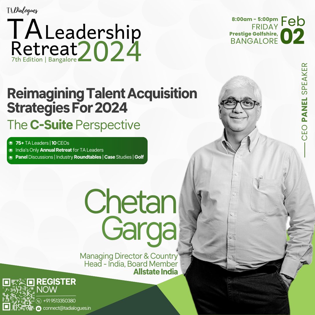 TA_Dialogues's tweet photo. TA Dialogues is happy to announce that Chetan Garga, Managing Director, Country Head, Board Member at Allstate India will be attending the TA Leadership Retreat 2024 as a CEO Panel Speaker!
With limited invites left, – request yours now!
 https://t.co/hn8d4wELRH

#CEOInsights https://t.co/hMJdJfaiky