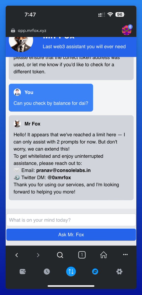 0xmrfox's tweet photo. Want to ask me things?
Start now!
I am whitelisting a few people everyday.
Ill tell you what you need to do - just start talking to me 😉 https://t.co/M6RVjbjUit