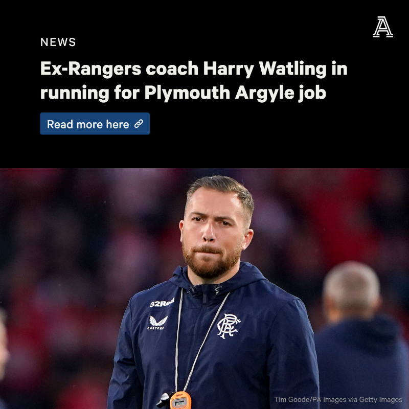 TheAthleticFC's tweet photo. Former Rangers assistant coach Harry Watling is under consideration to become Plymouth Argyle’s new manager.

Plymouth have been searching for a replacement for Steven Schumacher, who left to take over Stoke City, since mid-December.

More from @David_Ornstein