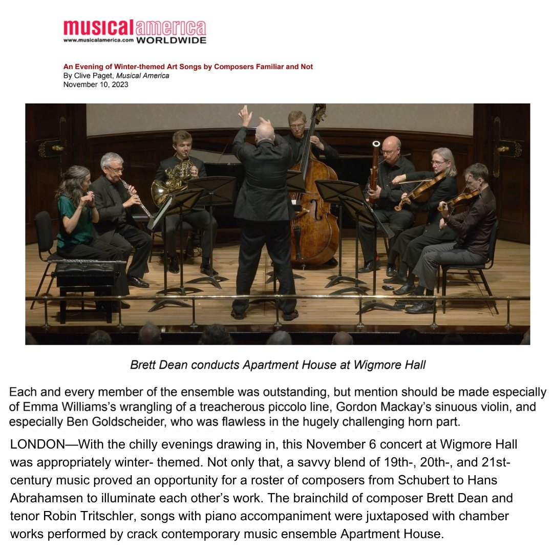 Pretty cool review just in from Clive Paget at Musical America for our Wigmore Hall concert <a href="/wigmore_hall/">Wigmore Hall</a> 
It was a pleasure playing with this lot <a href="/house_apartment/">Apartment House</a> 

#flute #piccolo #chambermusic #contemporarymusic #wigmorehall #sevenskiesofwinter #petermaxwelldavies