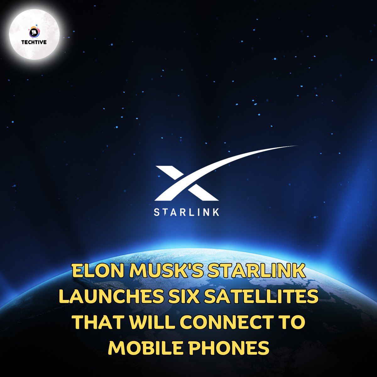 Techtive_online's tweet photo. Breaking barriers! 🛰️ Elon Musk's Starlink just launched six game-changing satellites, bringing us closer to global connectivity on our mobile phones. The future is now! 🚀 

#TechTive #TechNews #ElonMusk #Starlink #TechRevolution #GlobalConnectivity #Satellites https://t.co/lmEg8vFZ4y