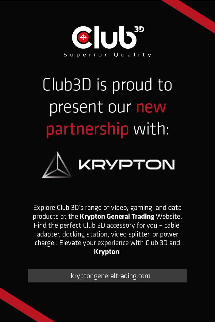 🚀 Exciting News! Club 3D is thrilled to announce our partnership with  Krypton General Trading in Dubai! 
✨ Expanding into the vibrant UAE  region, we're set to redefine possibilities together.