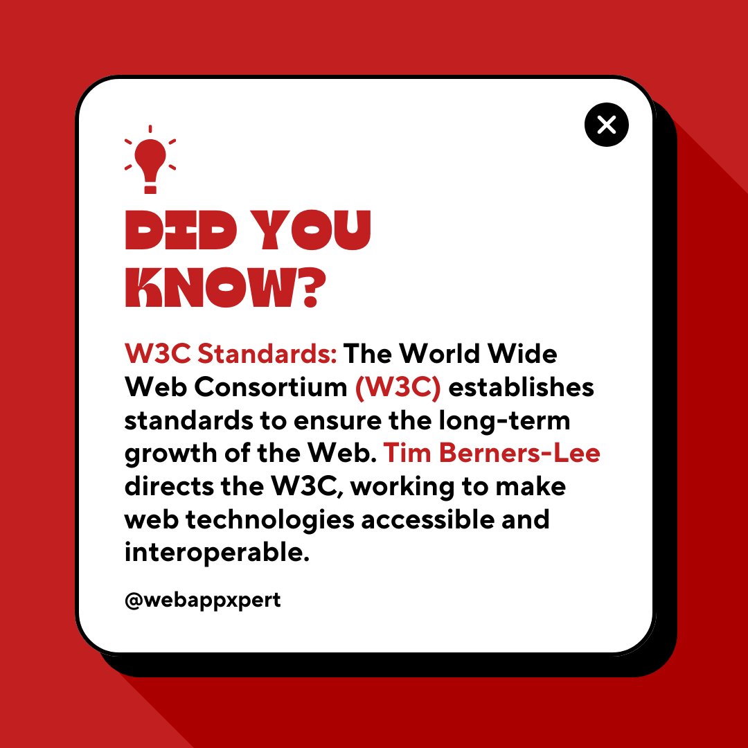 Webappxpert's tweet photo. Did you know about W3C Standards?

#DidYouKnow #FactsMatter #Website #WebsiteDevelopment #tech #Web3 https://t.co/Lz3pmPBOw0