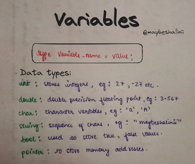 maybeshalinii's tweet image. Day 1 of #DSAeveryday 🚀
Topics Covered: 
- Functions
- Variables
Function:
- Every cpp (c++) program contains one or more function, one of them must be named as "main".
- The OS (operating system) runs a cpp program by calling the main().
Now, try to write a simple function…
