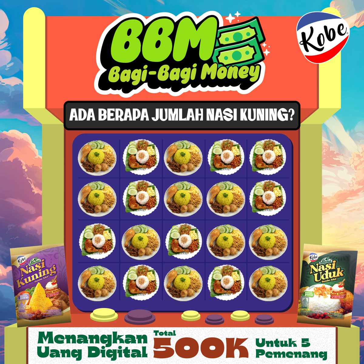 dapurkobe's tweet photo. BBM - BAGI BAGI MONEY
Hitung berapa jumlah Nasi Kuning pada gambar!

Menangkan Uang Digital Total 500K untuk 5 Pemenang yang Beruntung!

Good luck Bestie!

#dapurkobe #tepungkobe #giveaway #giveawayindo #kuis #bbm https://t.co/JW0Bt1qzXM